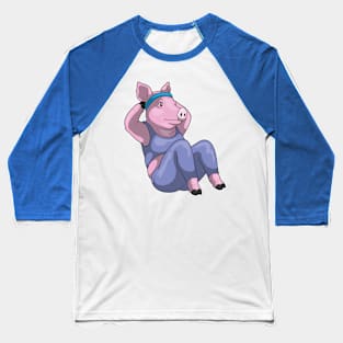 Pig Fitness Sit ups Sports Baseball T-Shirt